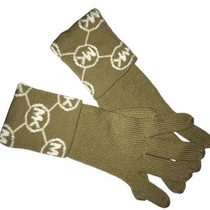 Michael Kors Womens Gloves MK Logo Knit Cuffed Gloves Camel One Size